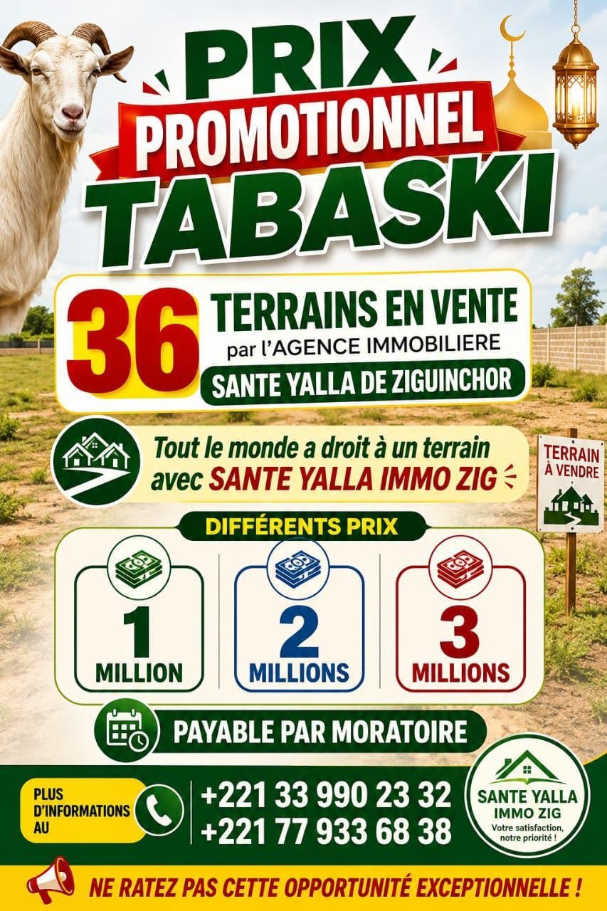 Prix promotionnel Tabaski : terrains en vente